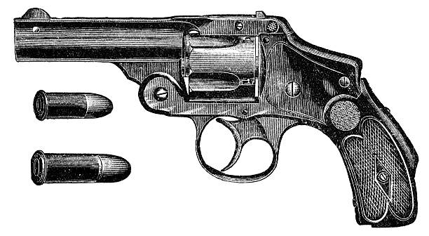 Pistol illustration was published in 1895 "catalogue of different goods" old guns stock illustrations
