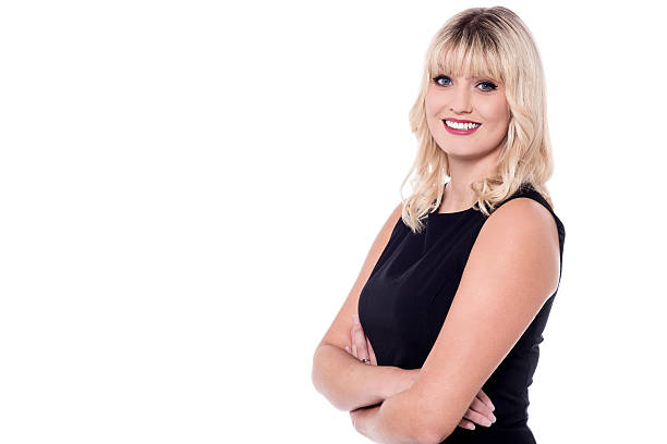 istock Attractive lady in black sleeveless dress 529408434