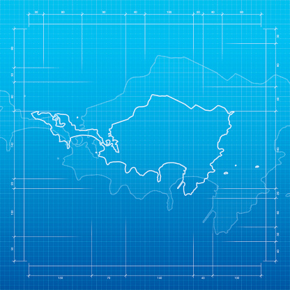 Sint Maarten map on blueprint background