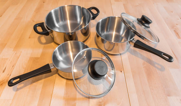 istock close up view of nice cookware set on wooden background 529408844