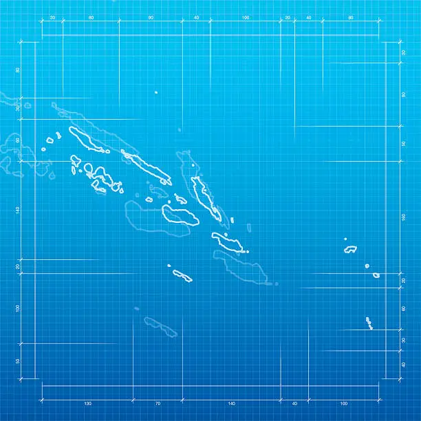 Vector illustration of Solomon Islands map on blueprint background