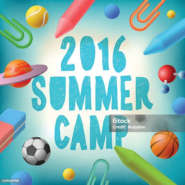 Summer Camp 2016 Themed Poster Stock Illustration - Download Image Now - Art Class, Child, Poster