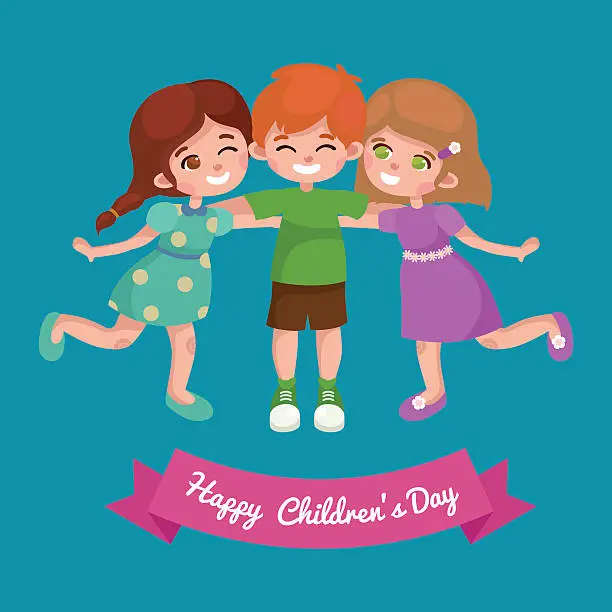 Vector illustration of Vector illustration kids playing, greeting card happy childrens day background