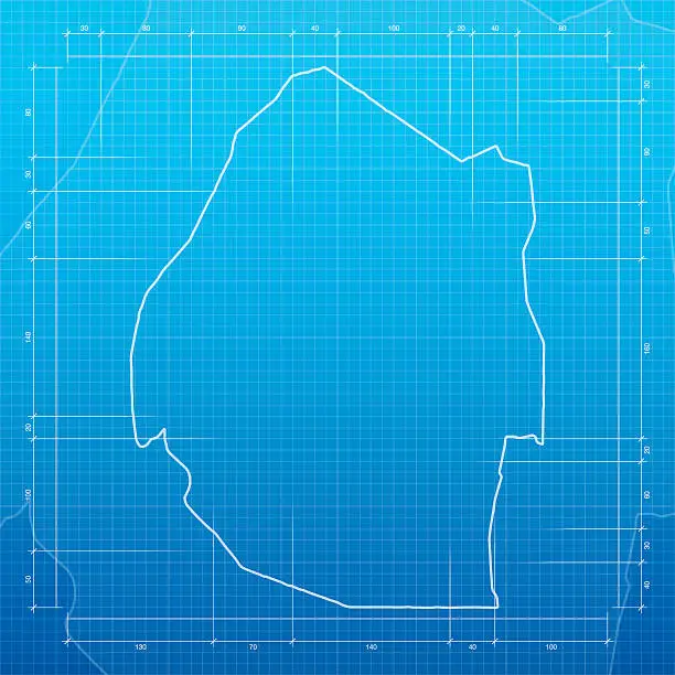 Vector illustration of Swaziland map on blueprint background