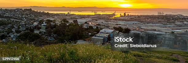 San Francisco The Bay And Industrial Areas On Sunrise Panoramic Stock Photo - Download Image Now