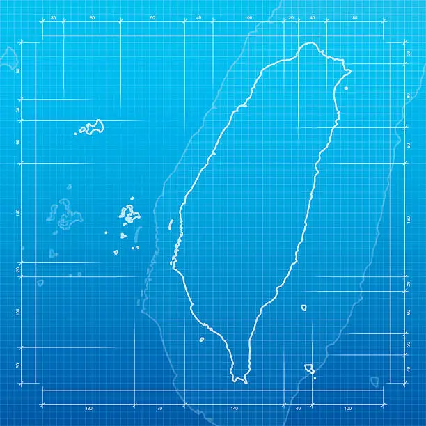 Vector illustration of Taiwan map on blueprint background