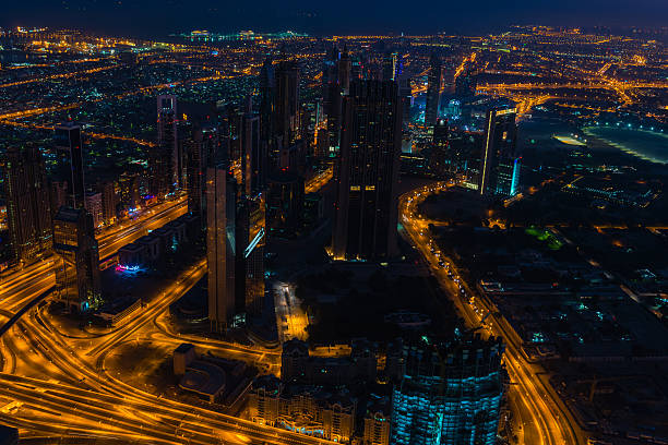istock Dubai downtown night scene with city lights 529414270