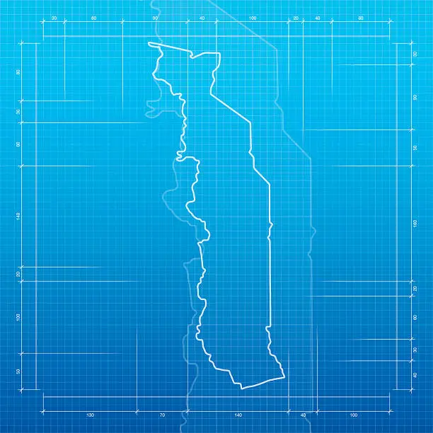 Vector illustration of Togo map on blueprint background