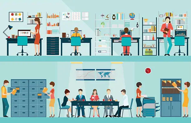 Vector illustration of Office people with office desk.