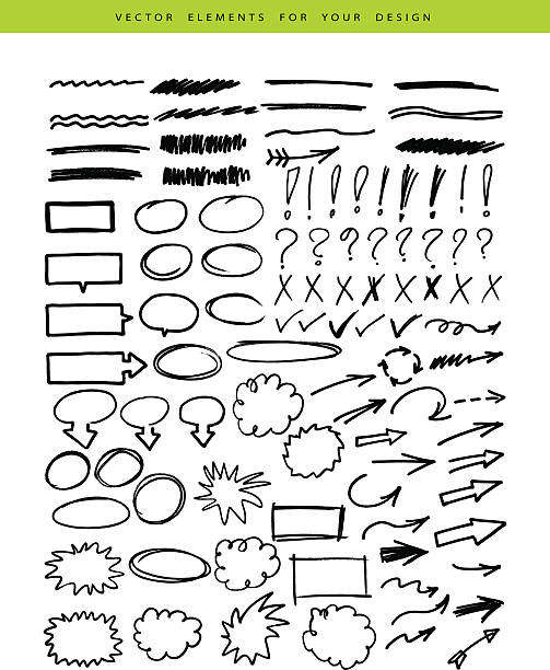 set mit marker elemente - tapezierbürste stock-grafiken, -clipart, -cartoons und -symbole