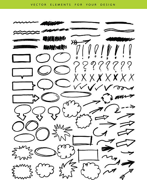 ilustraciones, imágenes clip art, dibujos animados e iconos de stock de incluyen elementos conjunto de marcadores - wallpaper brush illustrations