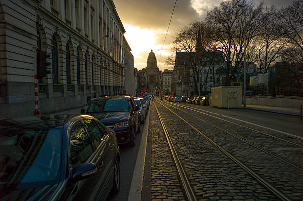 empty street wirh clouds at brussel belgium