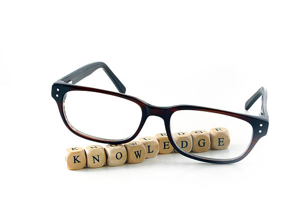 istock glasses and knowledge message written in wooden blocks, isolated 529417799