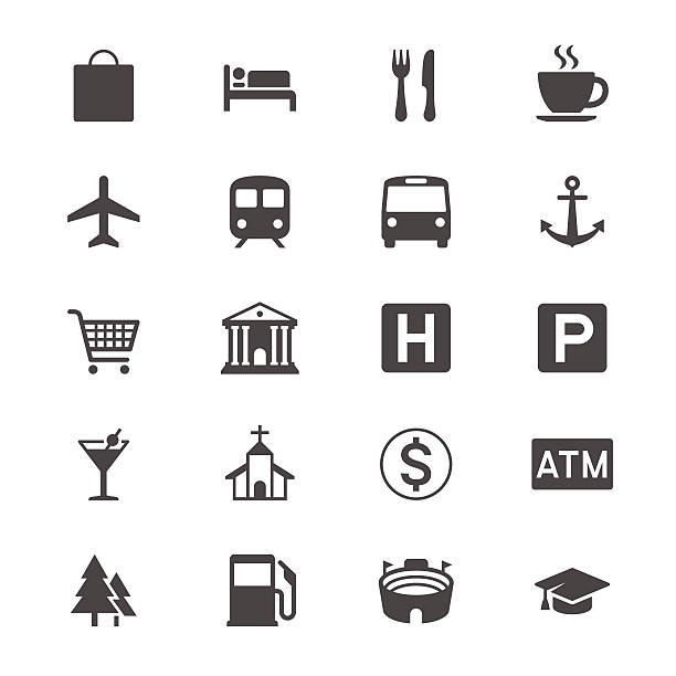 Map and location flat icons Simple vector icons. Clear and sharp. Easy to resize. No transparency effect. EPS10 file. airport symbols stock illustrations