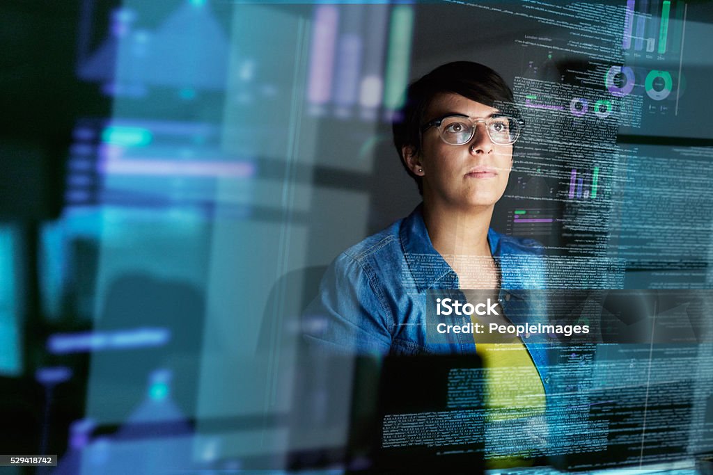 Coding Under Progress Making Progress On Her Code Stock Photo - Download Image Now ...