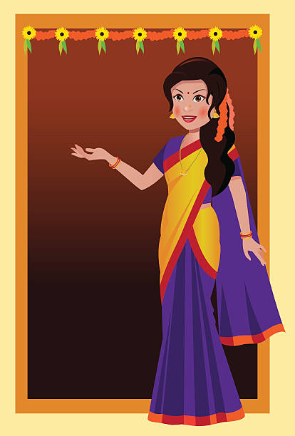 South Asian Indian Woman Standing In Front Of Door Stock Illustration -  Download Image Now - iStock