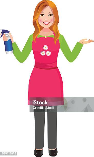 Woman With A Cleaning Spray In Hand Stock Illustration - Download Image Now - Adult, Apron, Backgrounds
