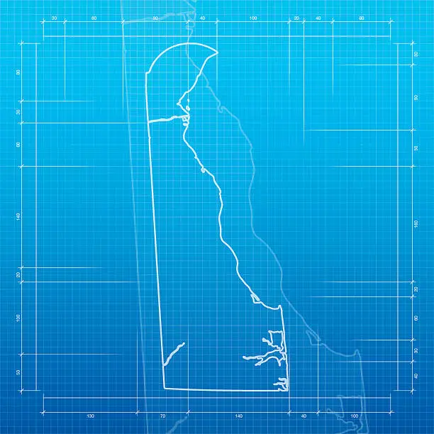 Vector illustration of Delaware map on blueprint background