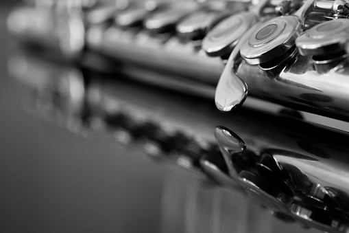 Detail of the flute in black and white