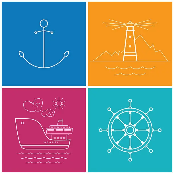 Vector illustration of Set of Colorful Maritime Icons