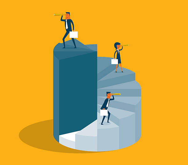 ludzie biznesu stojący na wykres kołowy - rivalry challenge conquering adversity leadership stock illustrations