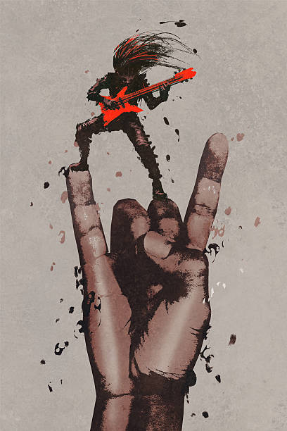 istock big hand in rock n roll sign with guitarist, 529428822