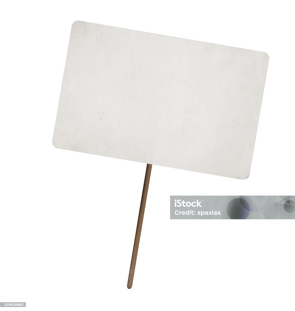 blank paper sheet on wooden stick blank paper sheet on wooden stick with copy space. Isolated Sign Stock Photo