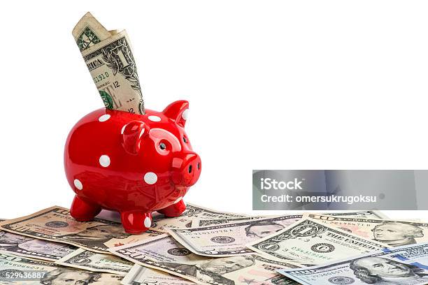 Piggy Bank Stock Photo - Download Image Now - American Fifty Dollar Bill, American One Dollar Bill, American One Hundred Dollar Bill