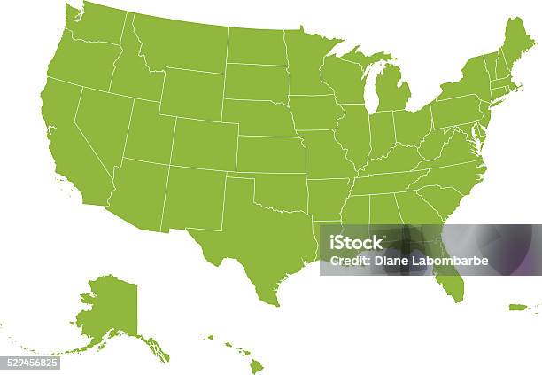 Ilustración de Mapa Del Vector De Los Estados Unidos De América y más Vectores Libres de Derechos de EE.UU. - EE.UU., Mapa, Verde - Color