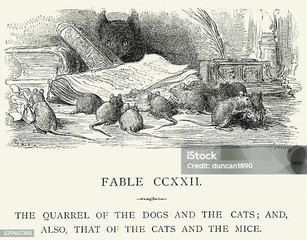 La Fontaines Fables Quarrel Of The Dogs And Cats Stock Illustration - Download Image Now