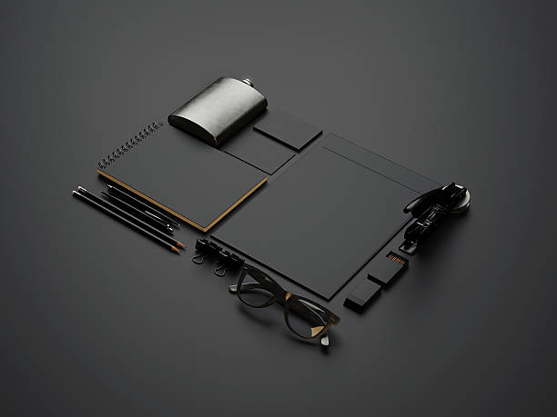 Set of black branding elements on paper background