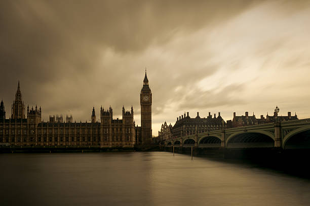 Vintage London with the Houses of Parliament and Big Ben stock photo