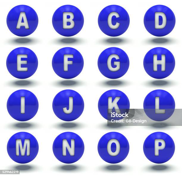 Blue Ball Uppercase Letters A To P 3d Render Illustration Stock Photo - Download Image Now