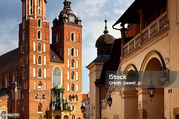 Sukiennice And Saint Mary Basilica Stock Photo - Download Image Now - Architecture, Basilica, Built Structure