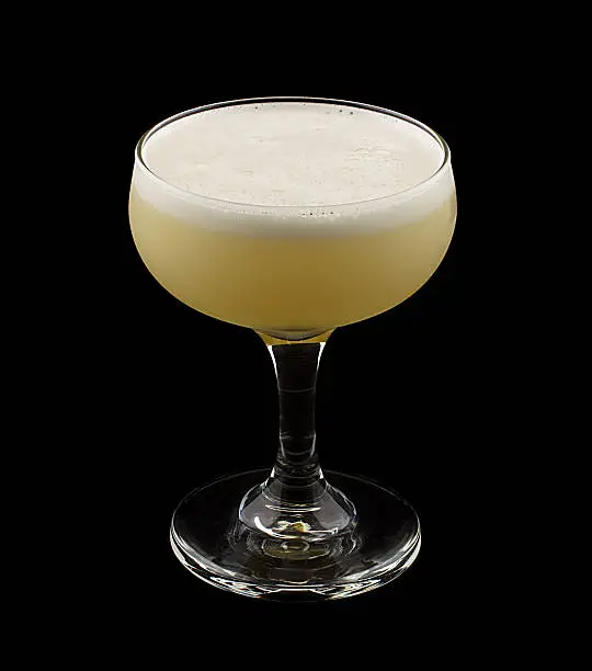 Visitor is a cocktail that contains gin, creme de banana, Cointreau, egg white and orange juice
