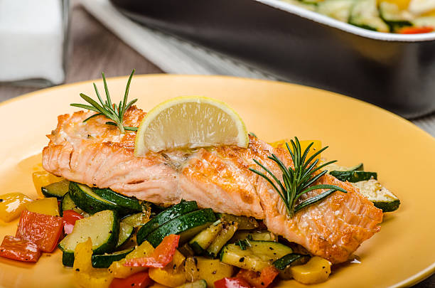 istock Salmon baked with thyme and Mediterranean vegetables 529477395