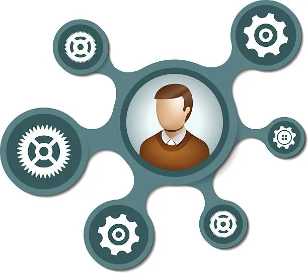 Vector illustration of People network with gears on metaballs background