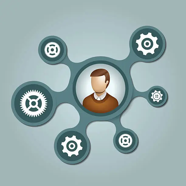 Vector illustration of People network with gears on metaballs background