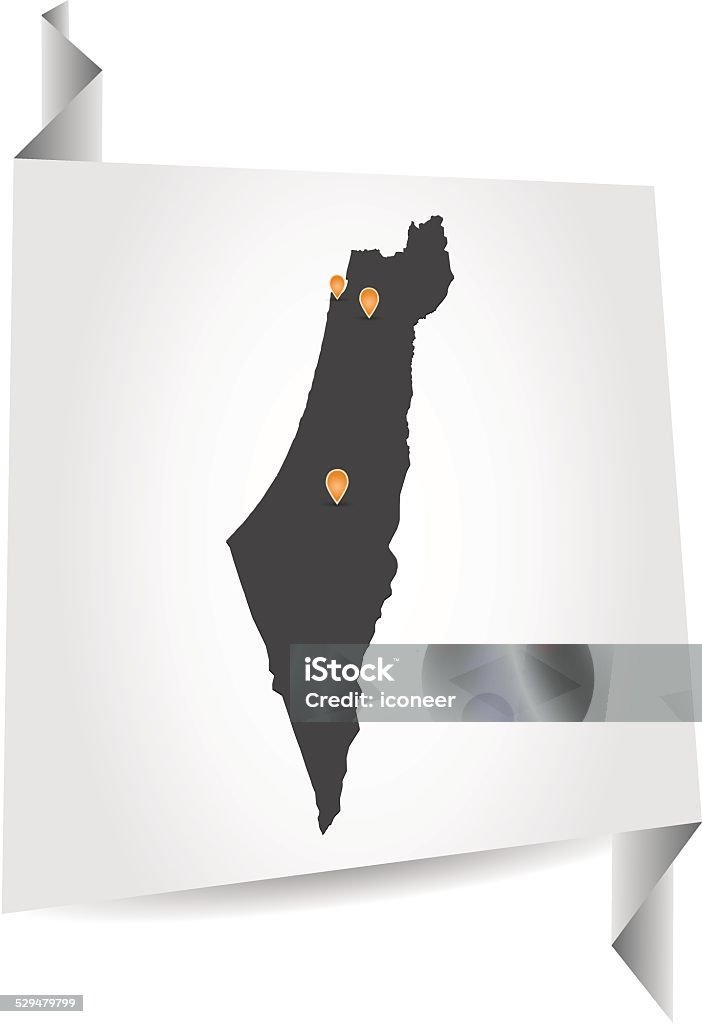 Israel map on white paper with markers A Israel map on blue background.Hires JPEG (5000 x 5000 pixel) and EPS10 file included. Abstract stock vector