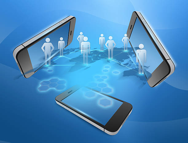 istock phones and people united in the command network. 529482397