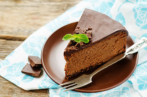 istock chocolate cheesecake with chocolate glaze 529493909