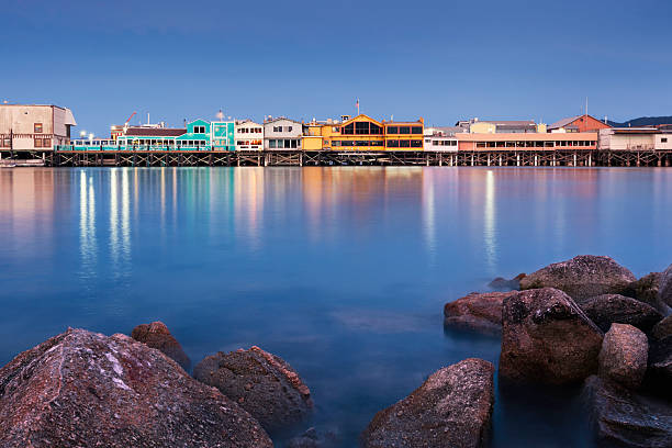 Fisherman's Wharf in Monterey, California, at nightfall.
