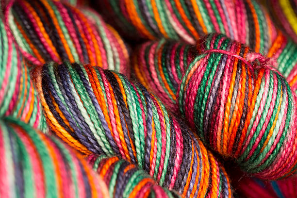 Macro View of several colorful Hanks of Yarn stock photo