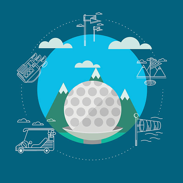 illustrazioni stock, clip art, cartoni animati e icone di tendenza di piatto illustrazione vettoriale di golf - outline cart golf golf course