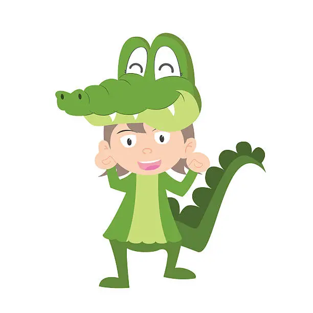 Vector illustration of illustration of baby in a crocodile fancy dress costume vector