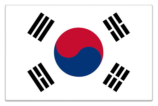 South Korean gloss flag on white with a subtle shadow.