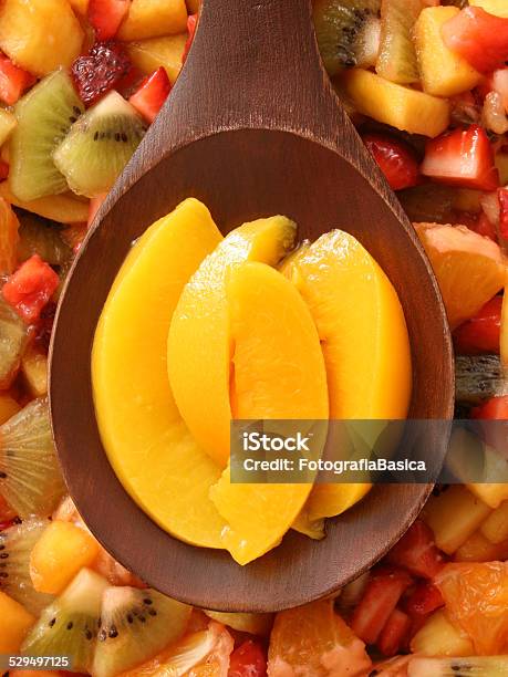 Peach And Fruit Salad Stock Photo - Download Image Now - Chopped Food, Peach, Abundance