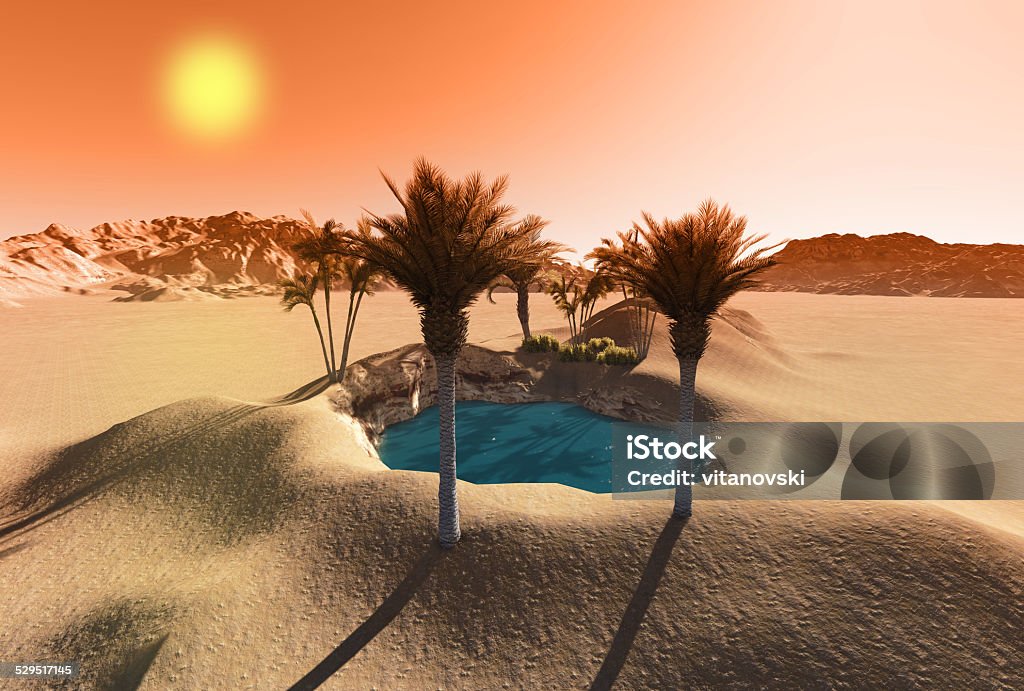 Oasis Oasis in the desert made in 3d software Desert Oasis Stock Photo