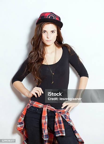 Closeup Fashion Studio Portrait Of Hipster Young Girl Stock Photo - Download Image Now