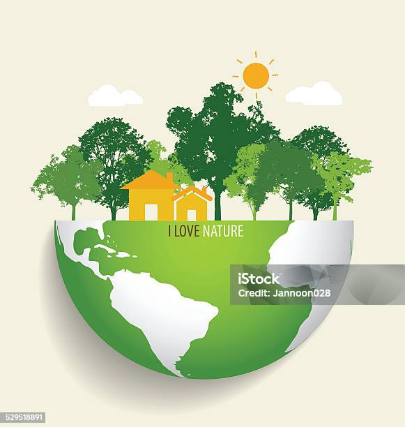 Green Eco Earth Green Earth With Trees Vector Illustration Stock Illustration - Download Image Now